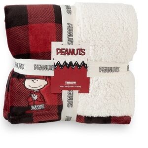 🆕 Peanuts Charlie Brown Oversized Throw Blanket Red Black Plaid 50”x 70”